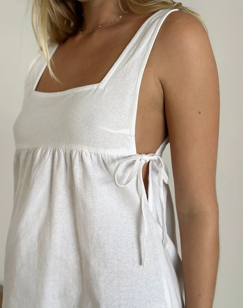 Kawase Tie Side Mini Dress in Linen White