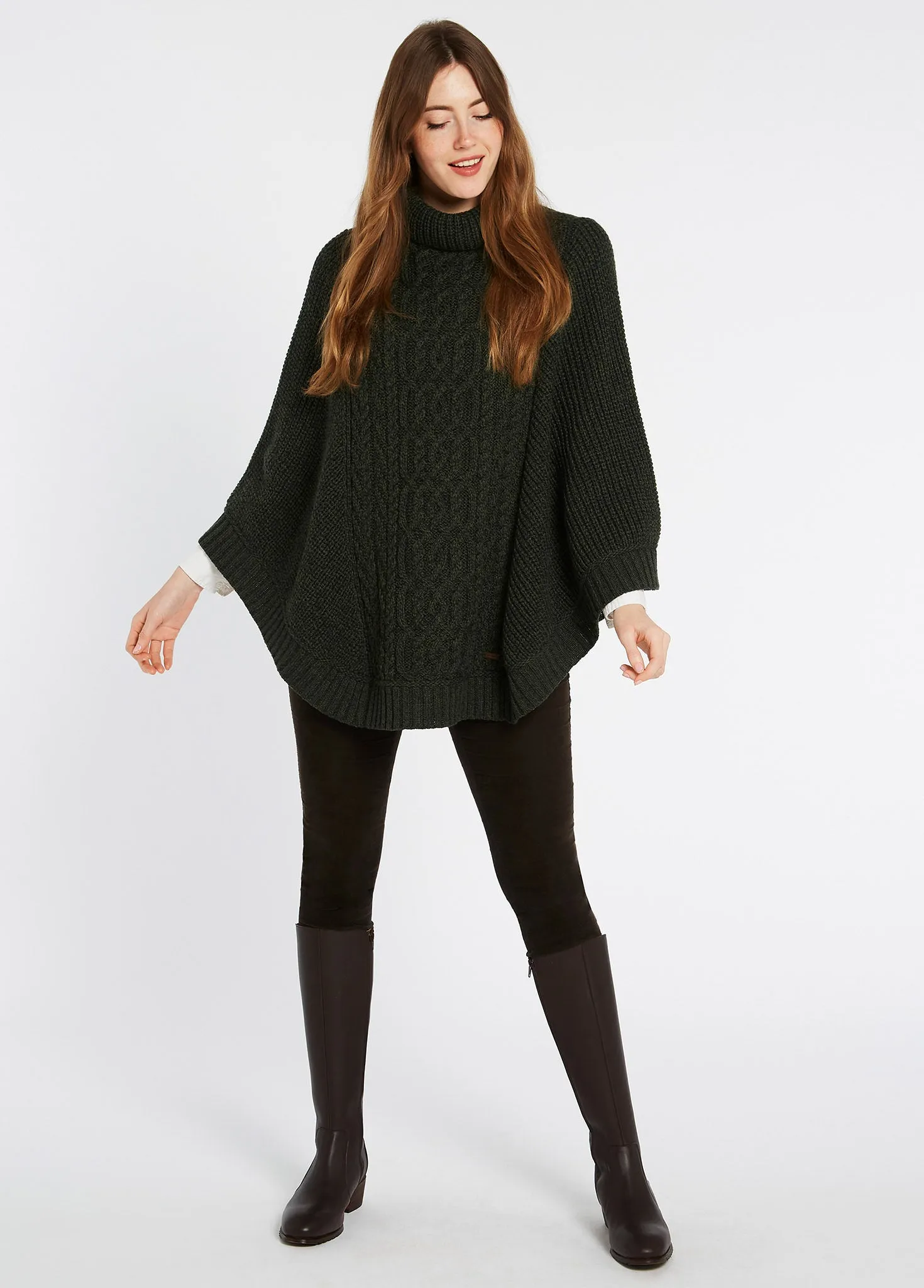 Kilronan Women’s Merino Poncho - Olive