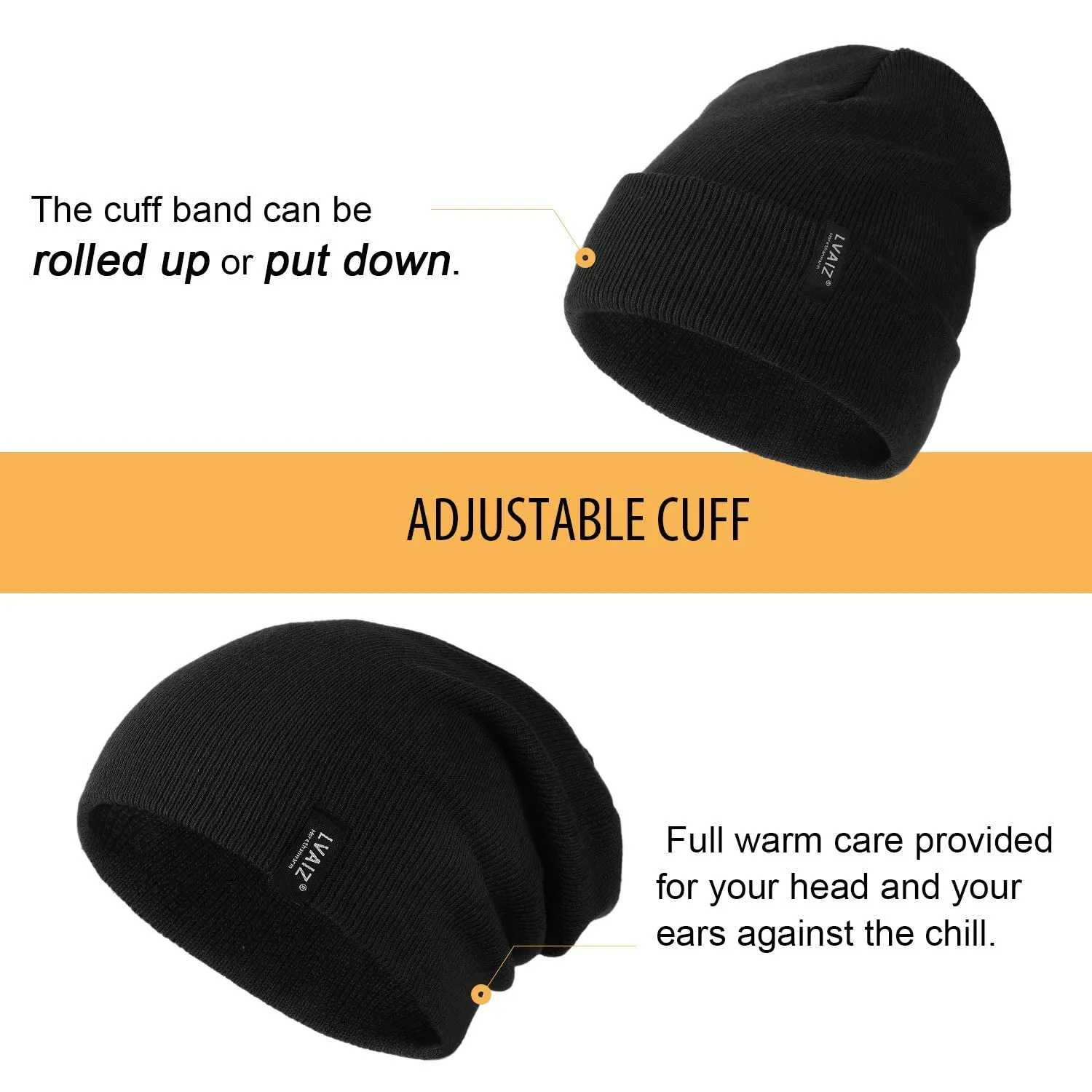 Knitted Beanie Slouchy Cuffed Rib Knit Watch Hat