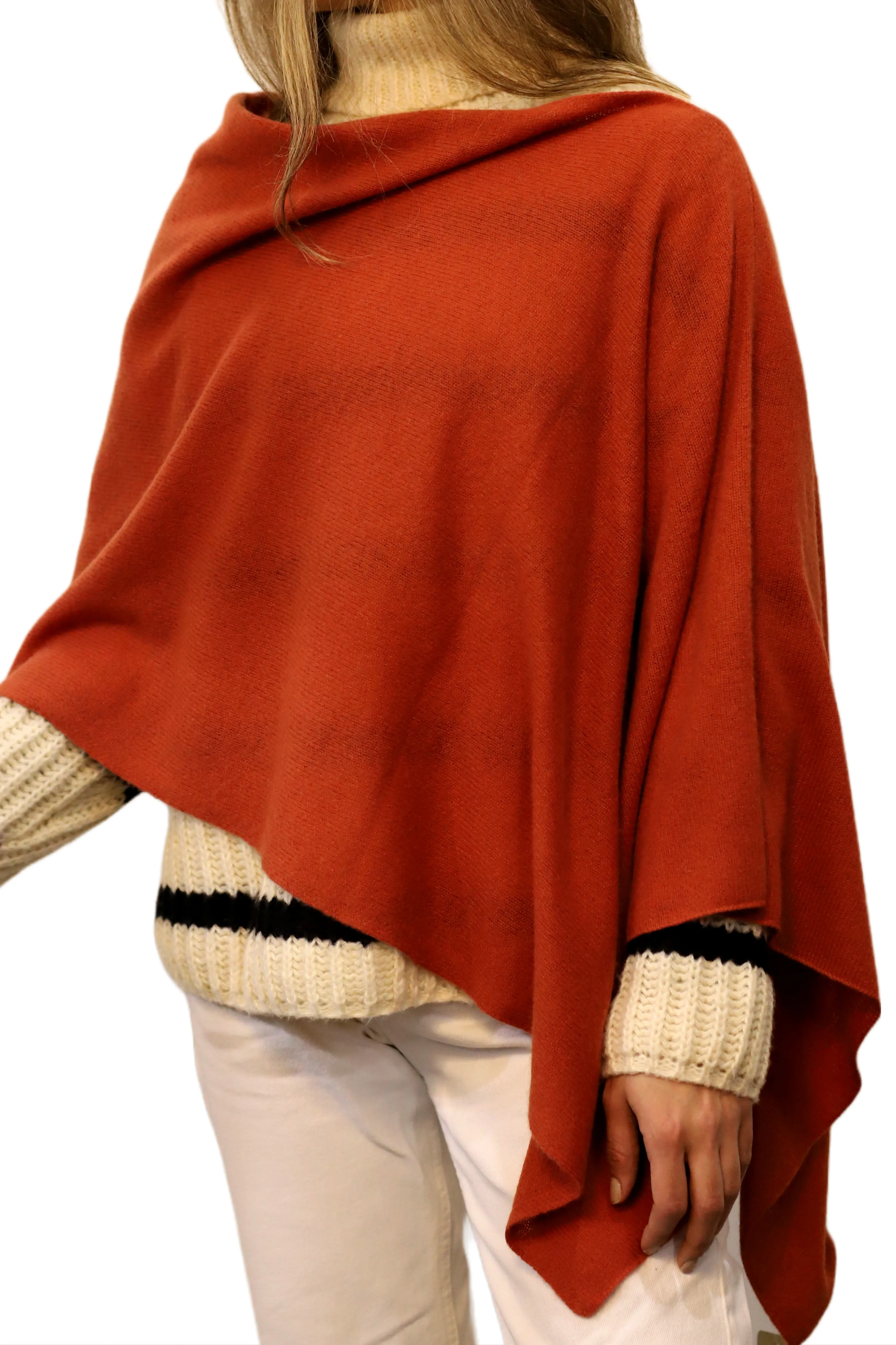 La Fiorentina Classic Poncho - 100% Cashmere - Rust