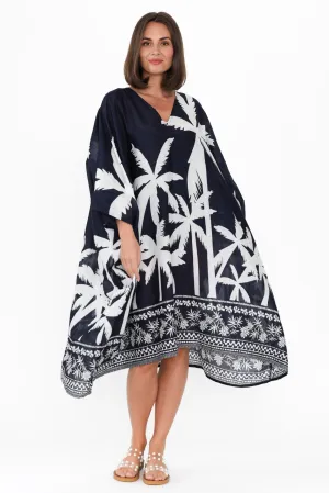 Layken Navy Palm Cotton Kaftan