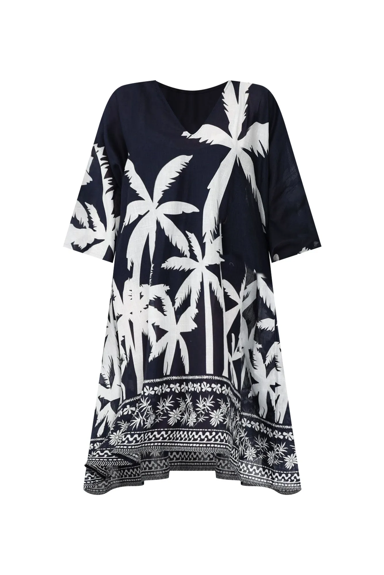 Layken Navy Palm Cotton Kaftan