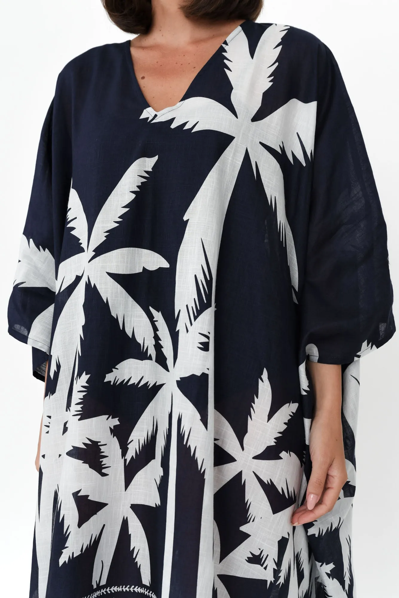 Layken Navy Palm Cotton Kaftan