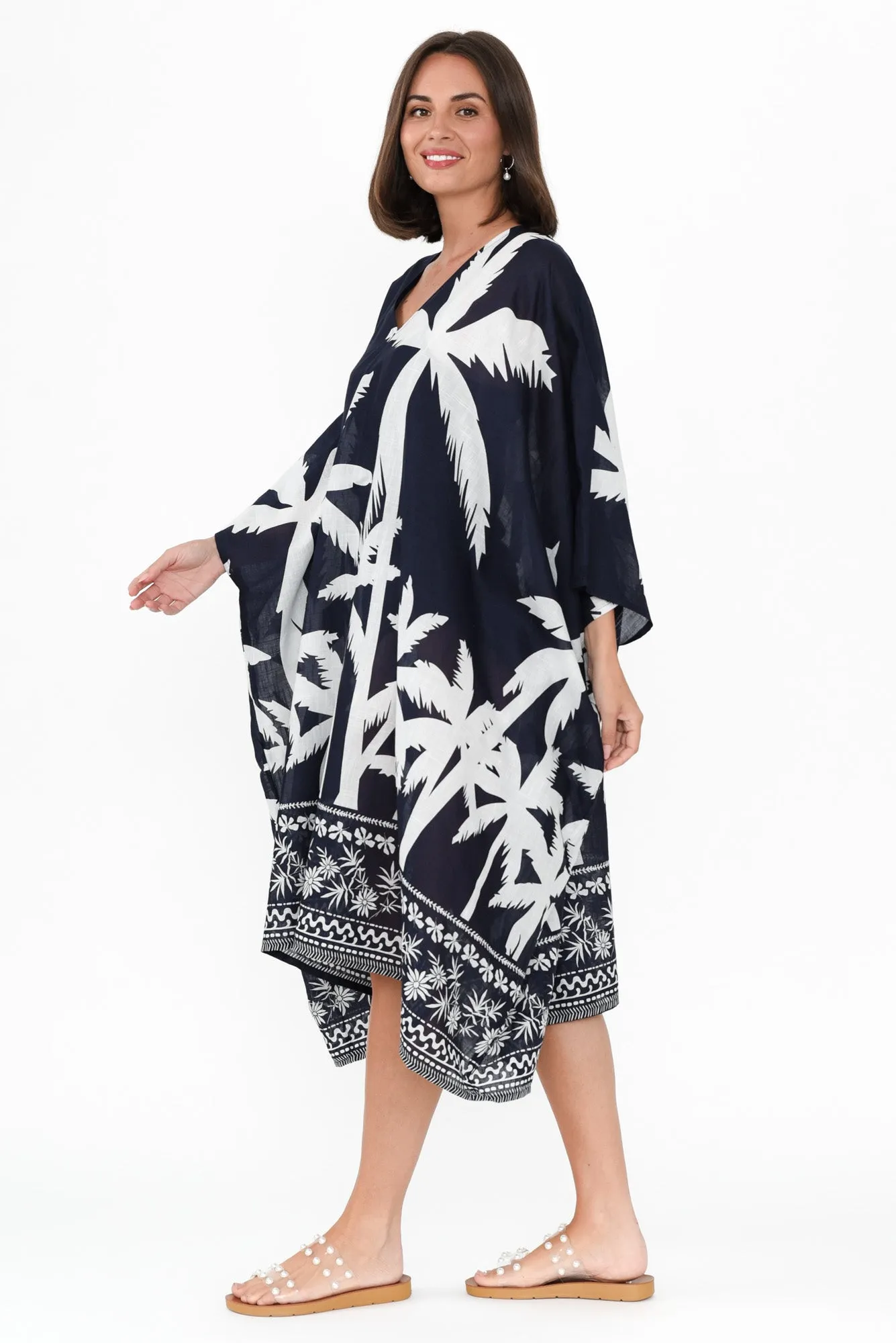 Layken Navy Palm Cotton Kaftan