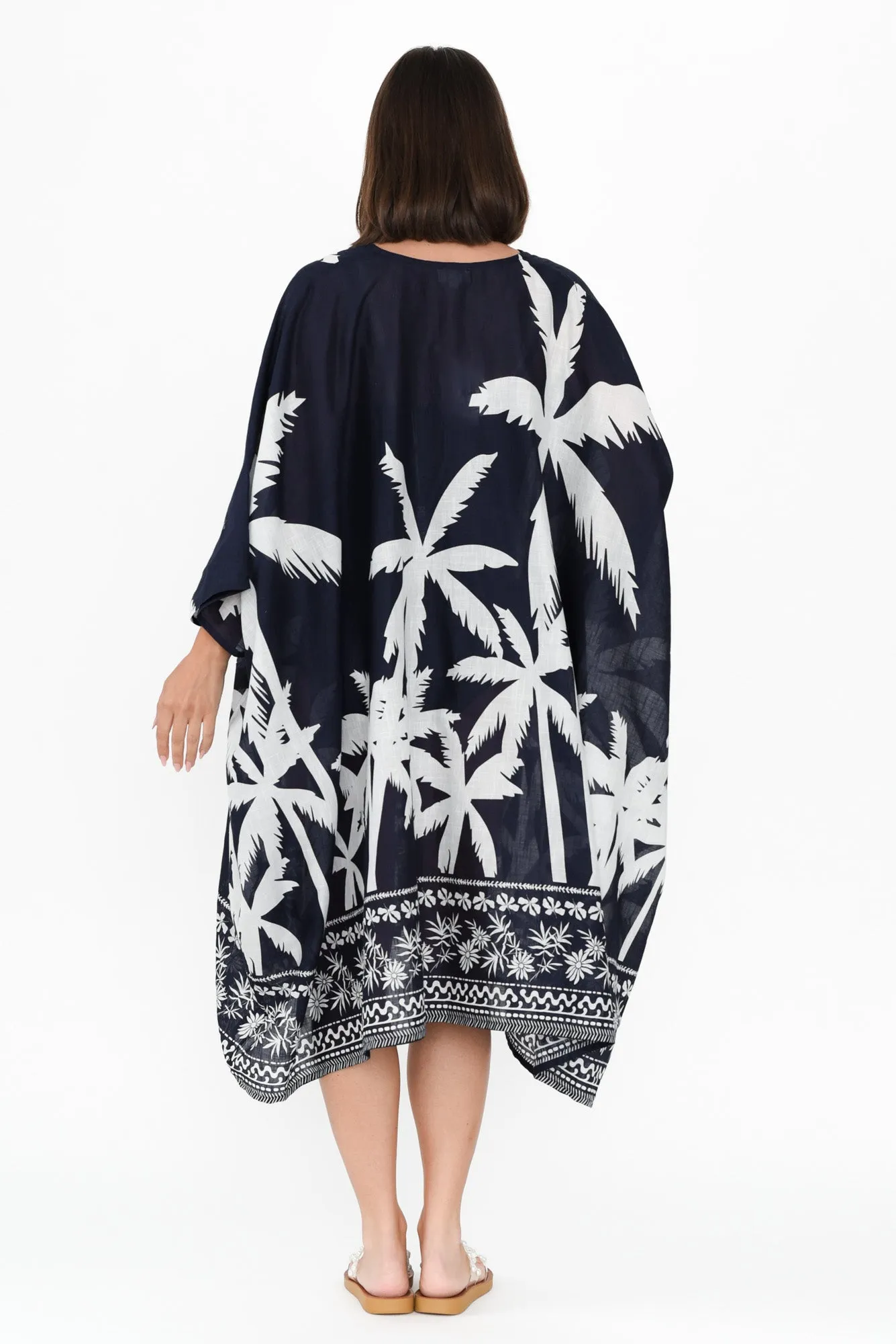 Layken Navy Palm Cotton Kaftan