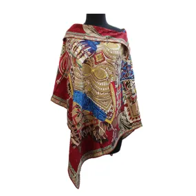 Lightweight Moroccan Print Poncho-Red