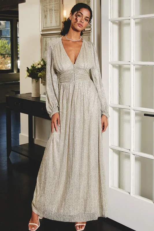 Long Sleeve Metallic Maxi Dress