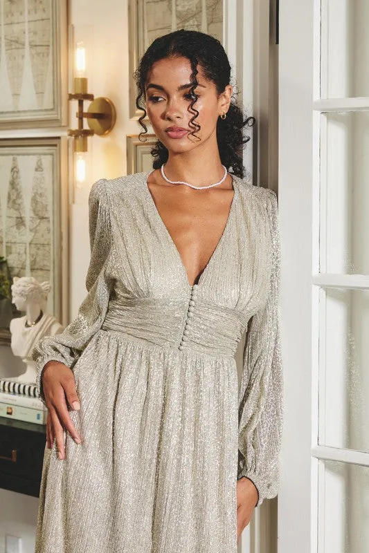 Long Sleeve Metallic Maxi Dress