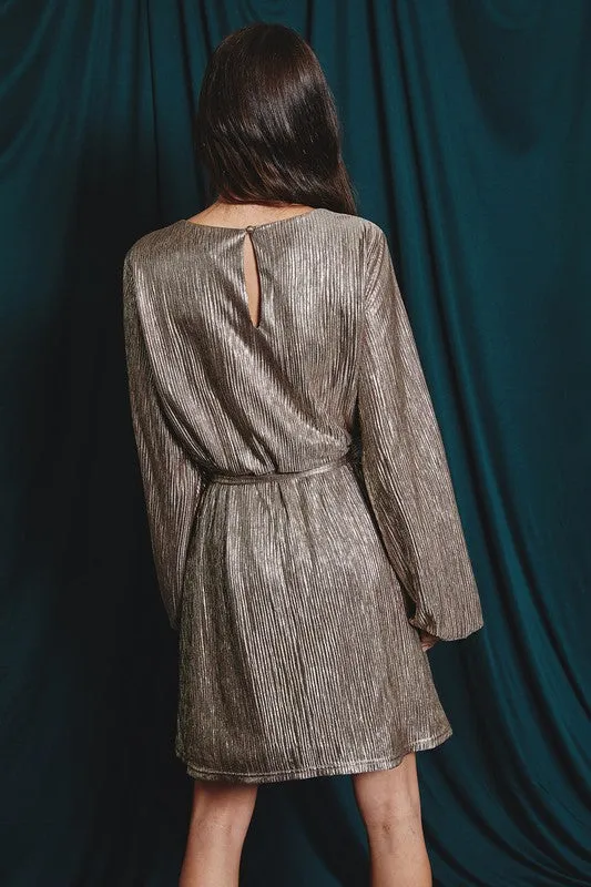 Long Sleeve Metallic Mini Dress