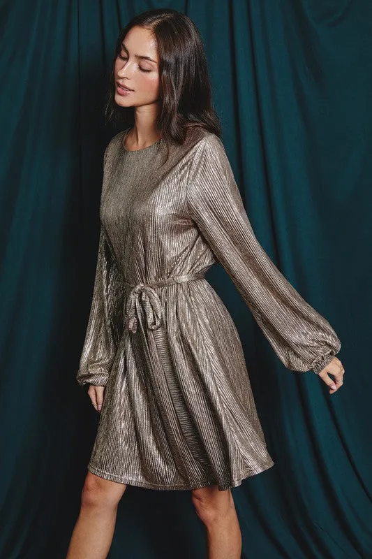 Long Sleeve Metallic Mini Dress