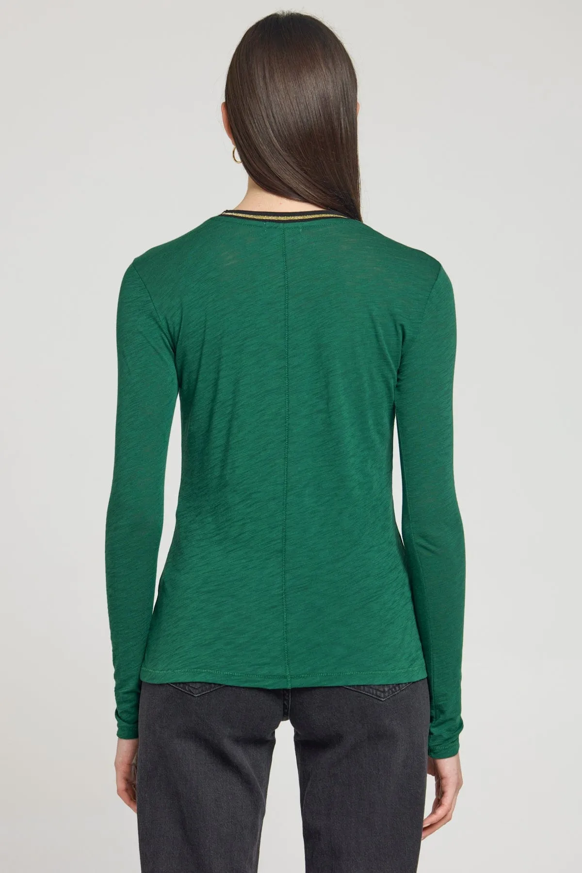 Long Sleeve Metallic Tipped Ringer Tee