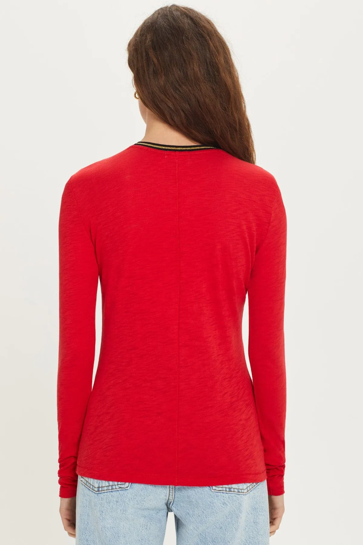 Long Sleeve Metallic Tipped Ringer Tee