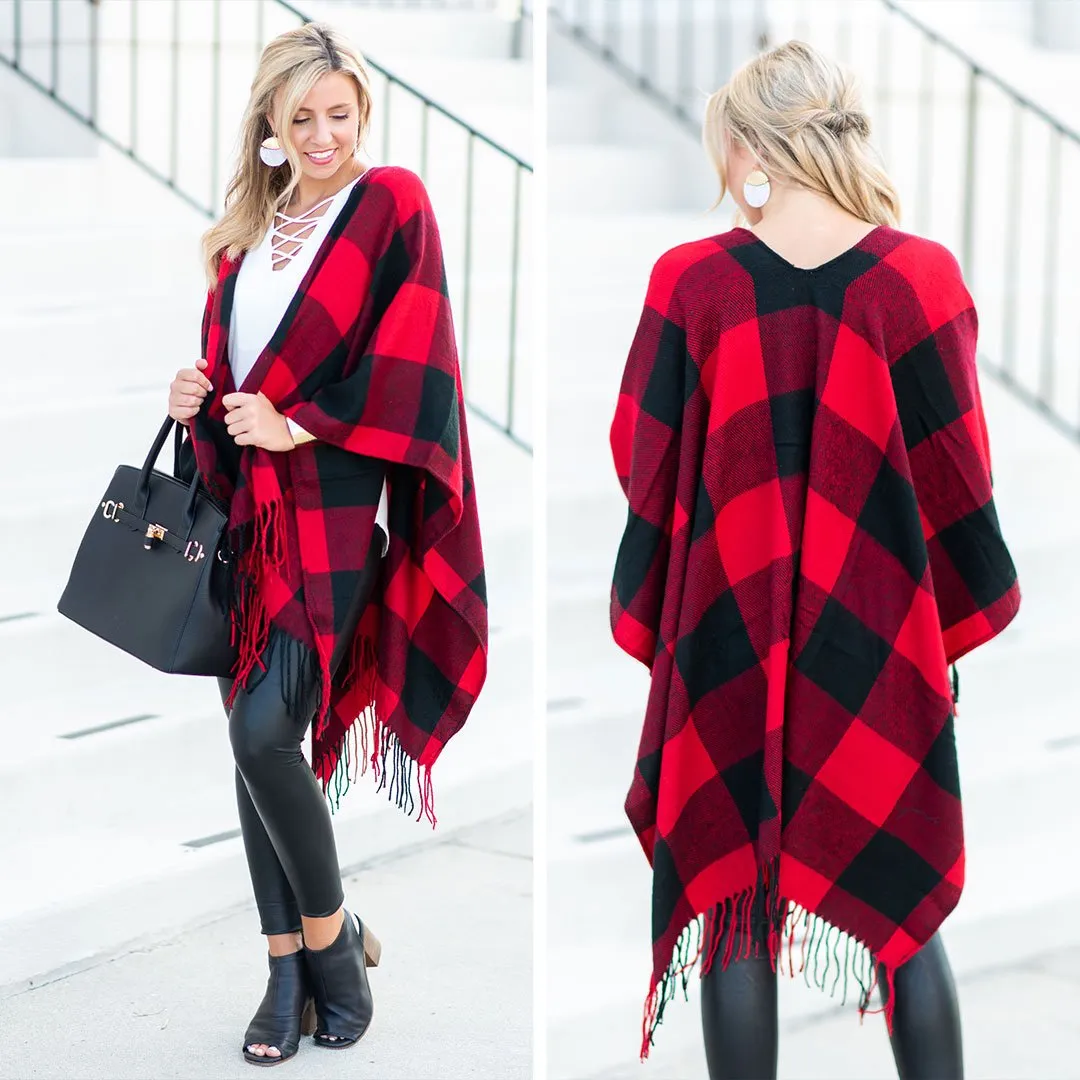 Lost In Love Red-Black Plaid Shawl