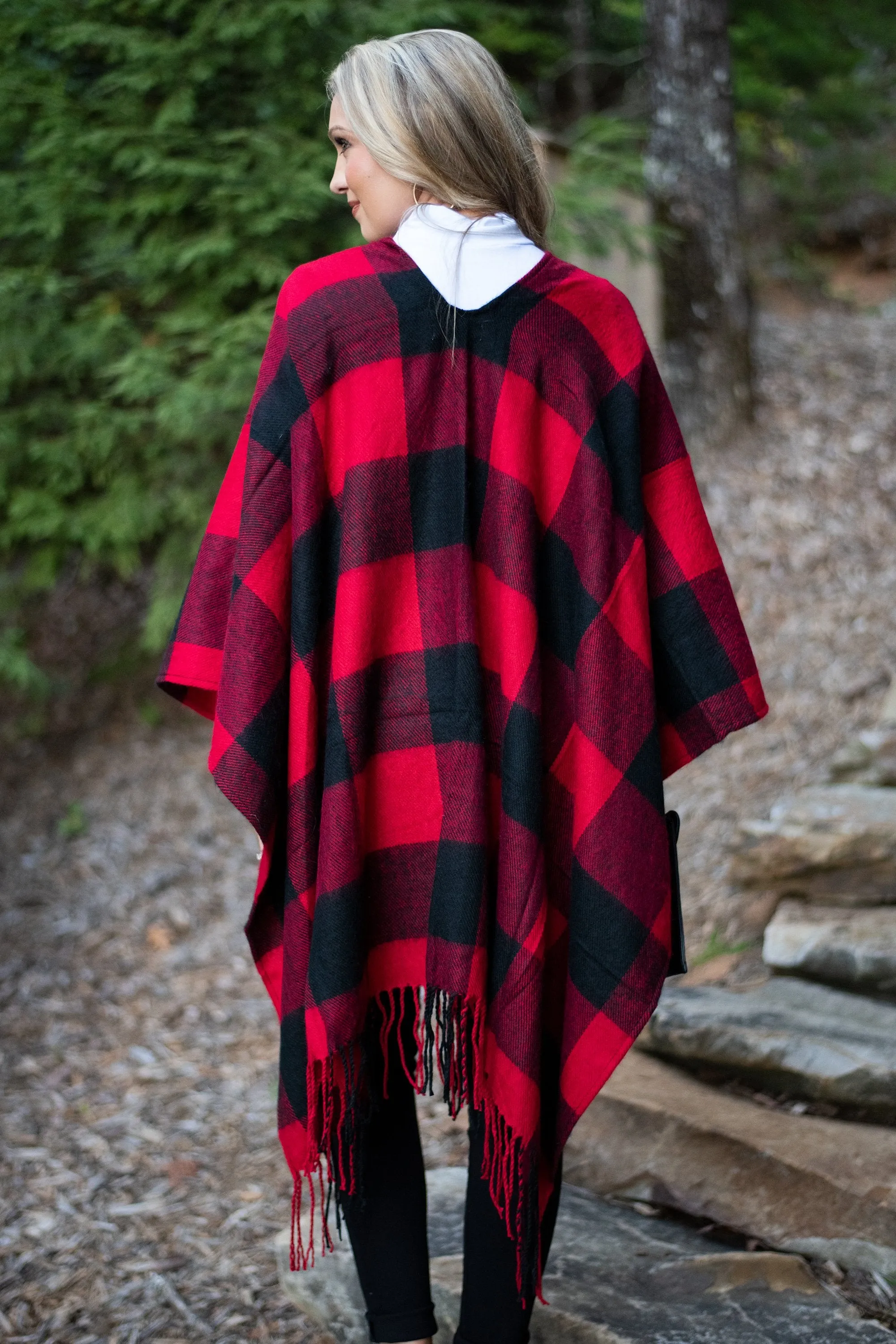 Lost In Love Red-Black Plaid Shawl