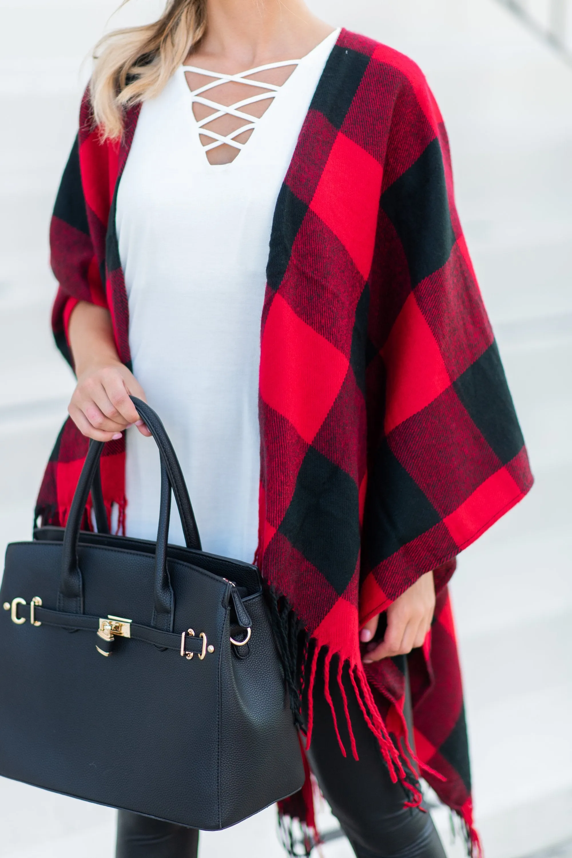 Lost In Love Red-Black Plaid Shawl