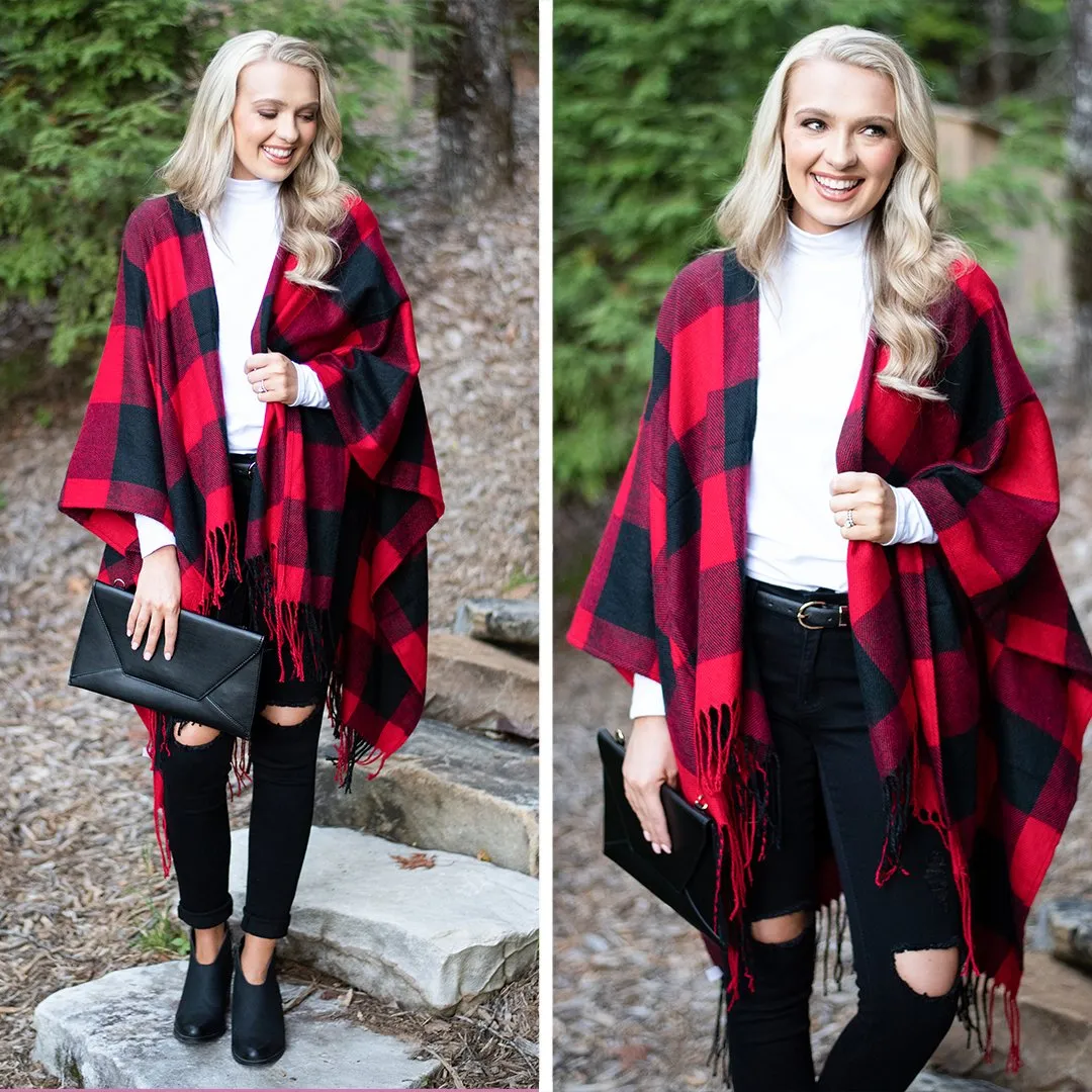 Lost In Love Red-Black Plaid Shawl