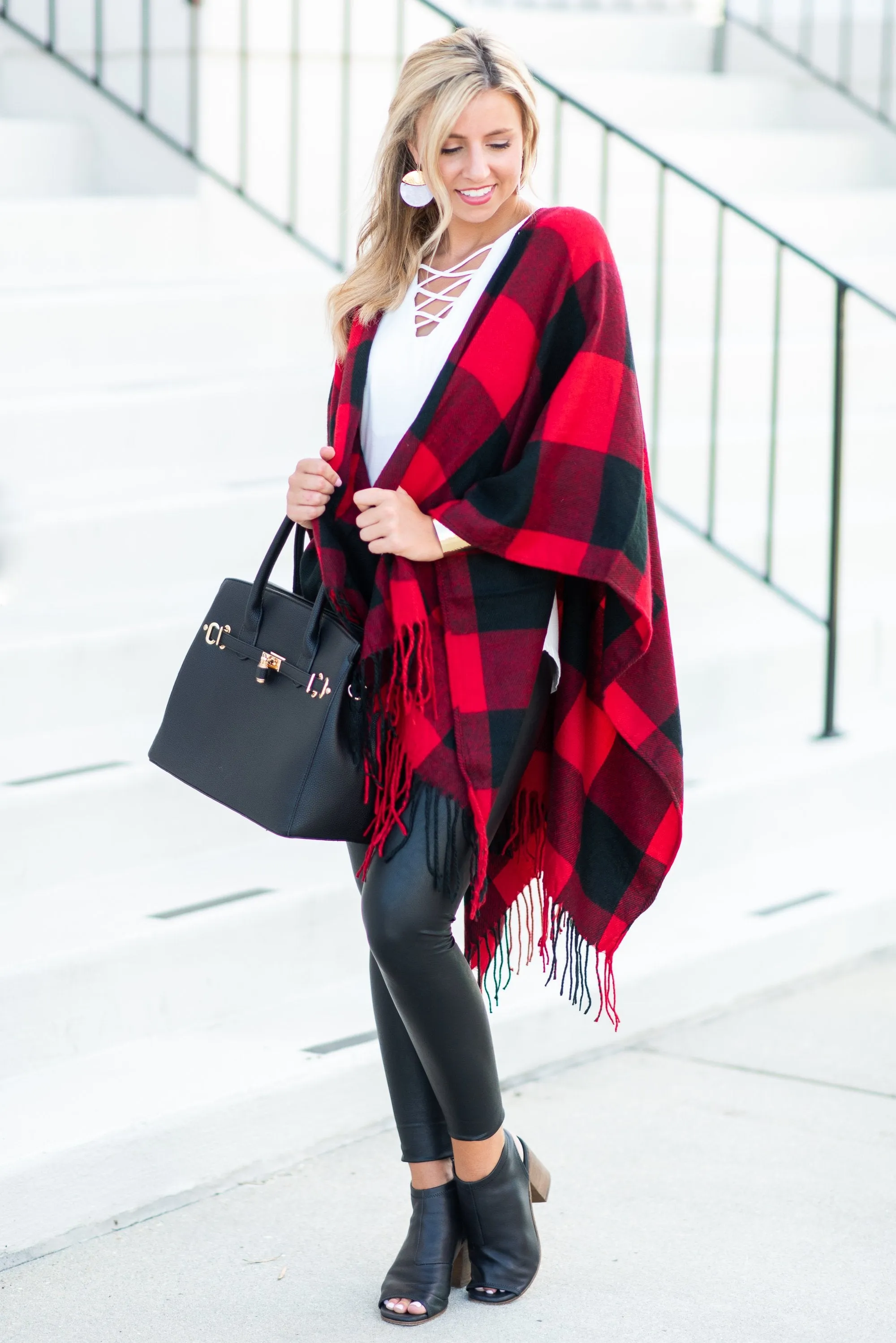 Lost In Love Red-Black Plaid Shawl