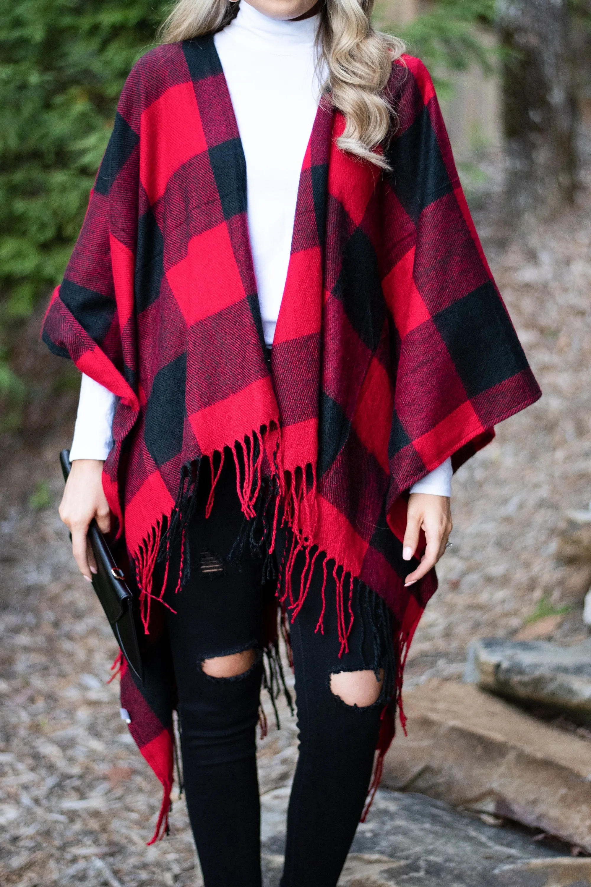 Lost In Love Red-Black Plaid Shawl