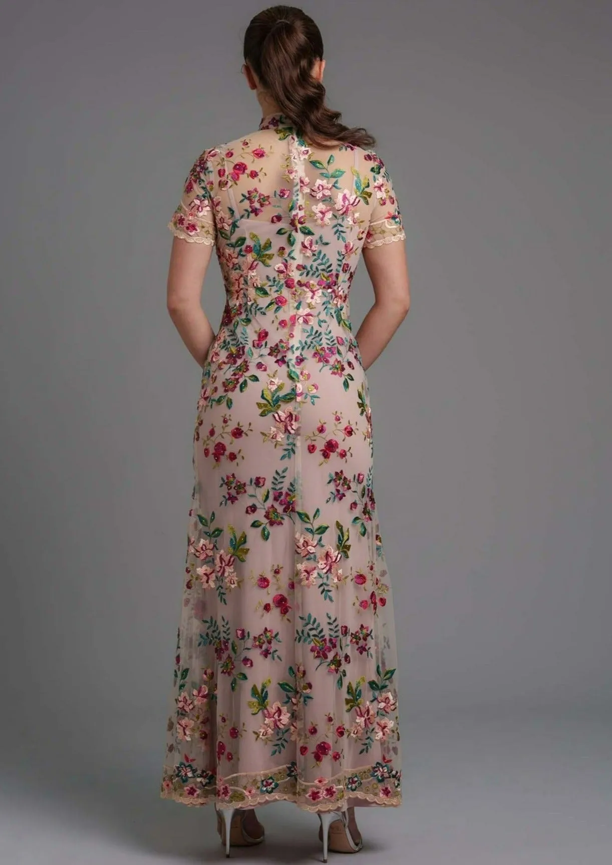 Lotus Short Sleeves Qipao Gown