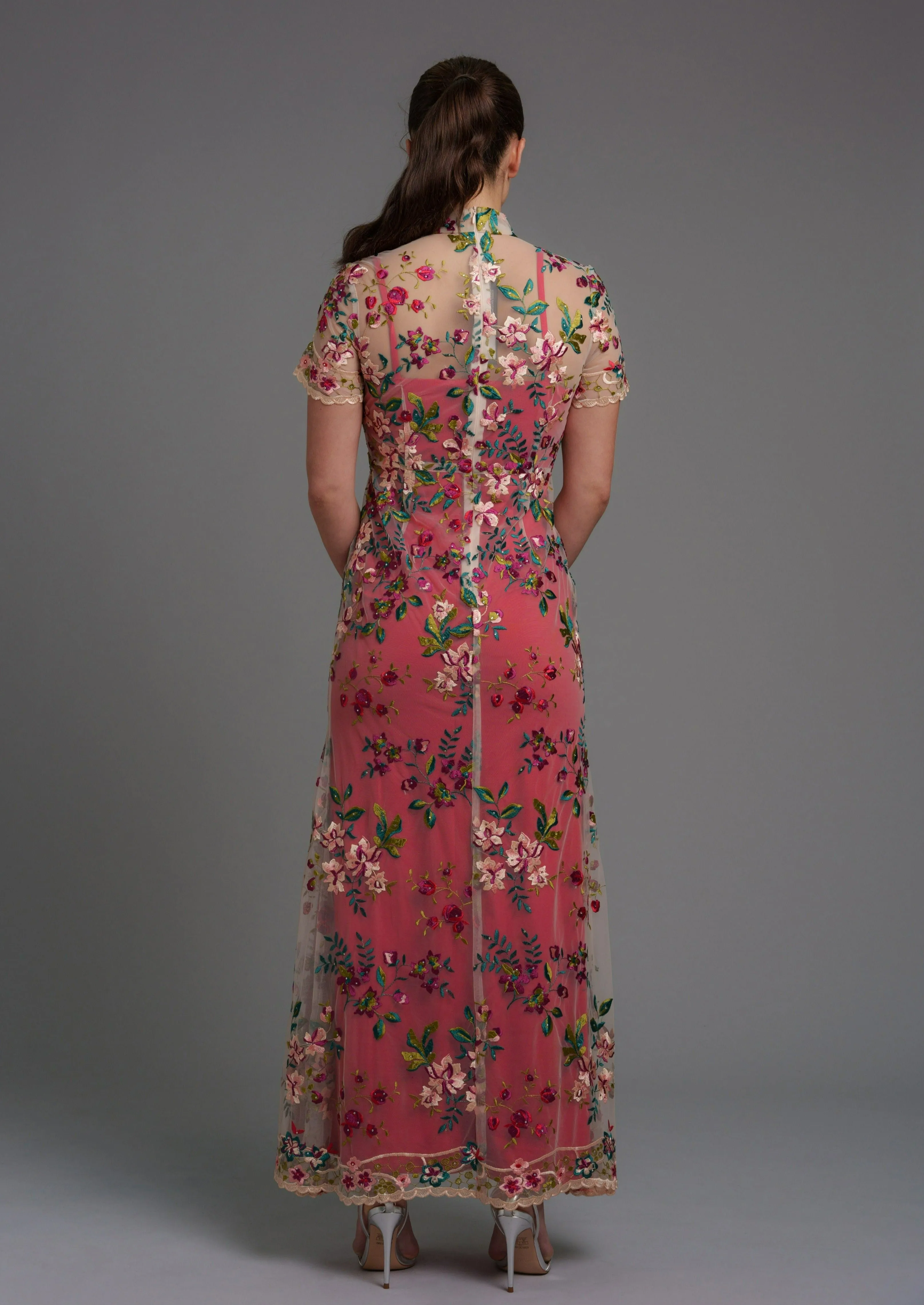 Lotus Short Sleeves Qipao Gown