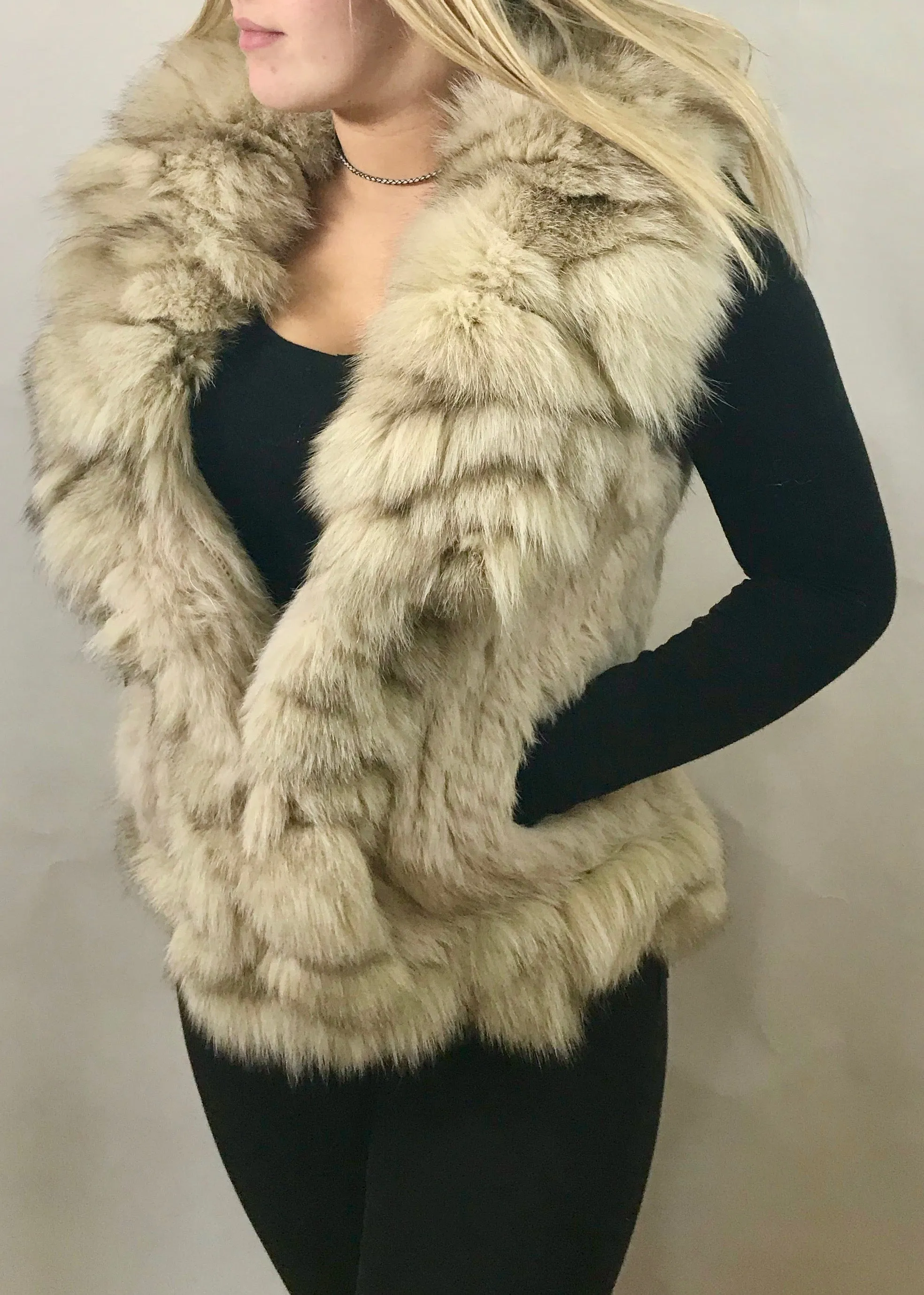 Luxury Fur Gilet in Cream by Feathers Of Italy