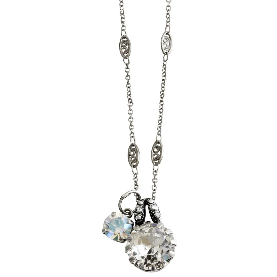 Mariana "Gardenia" Silver Plated Extra Luxurious Double Stone Pendant Crystal Necklace, 5133/2 1328