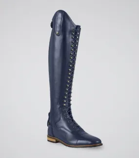 Maurizia Ladies Lace Front Tall Leather Riding Boot Navy