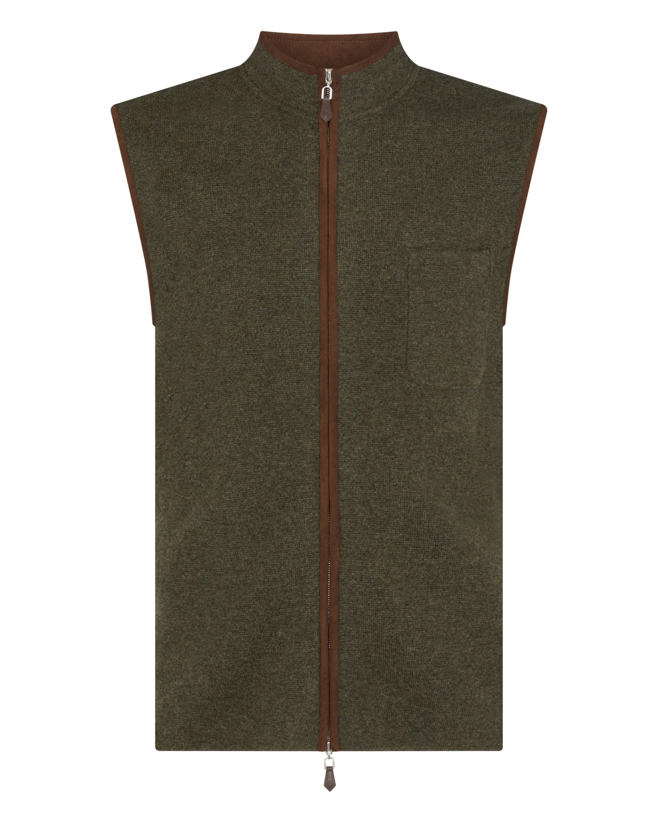 Men's Shaftsbury Suede Trim Cashmere Gilet Moss Green