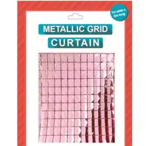 Metallic Block Grid Curtain - Pink