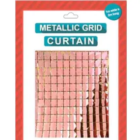 Metallic Block Grid Curtain - Rose Gold