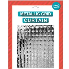 Metallic Block Grid Curtain - Silver