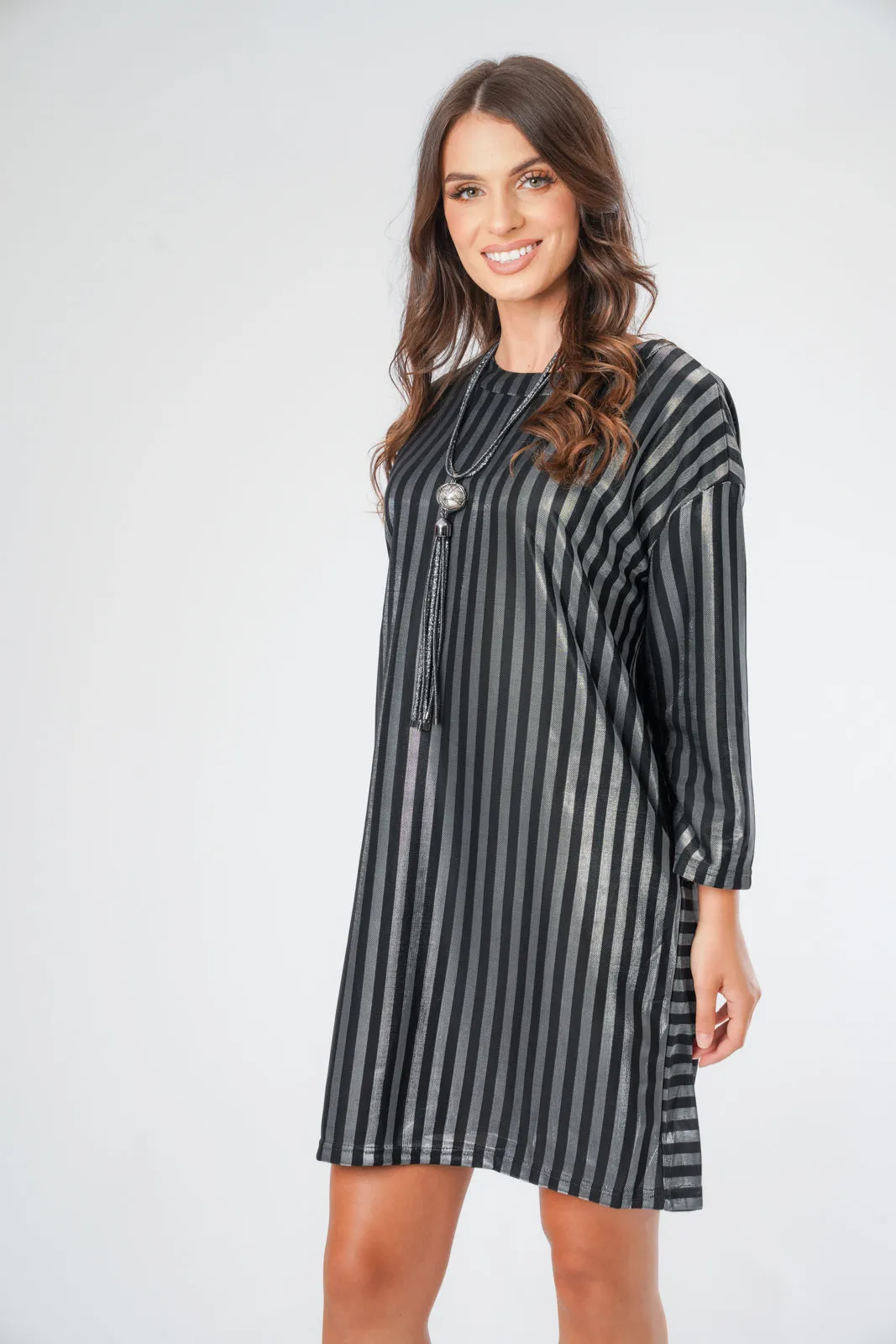 Metallic Grey Striped Dress Top