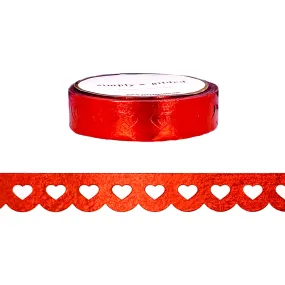 Metallic Red Heart Lace Scallop washi (12mm) - Restock