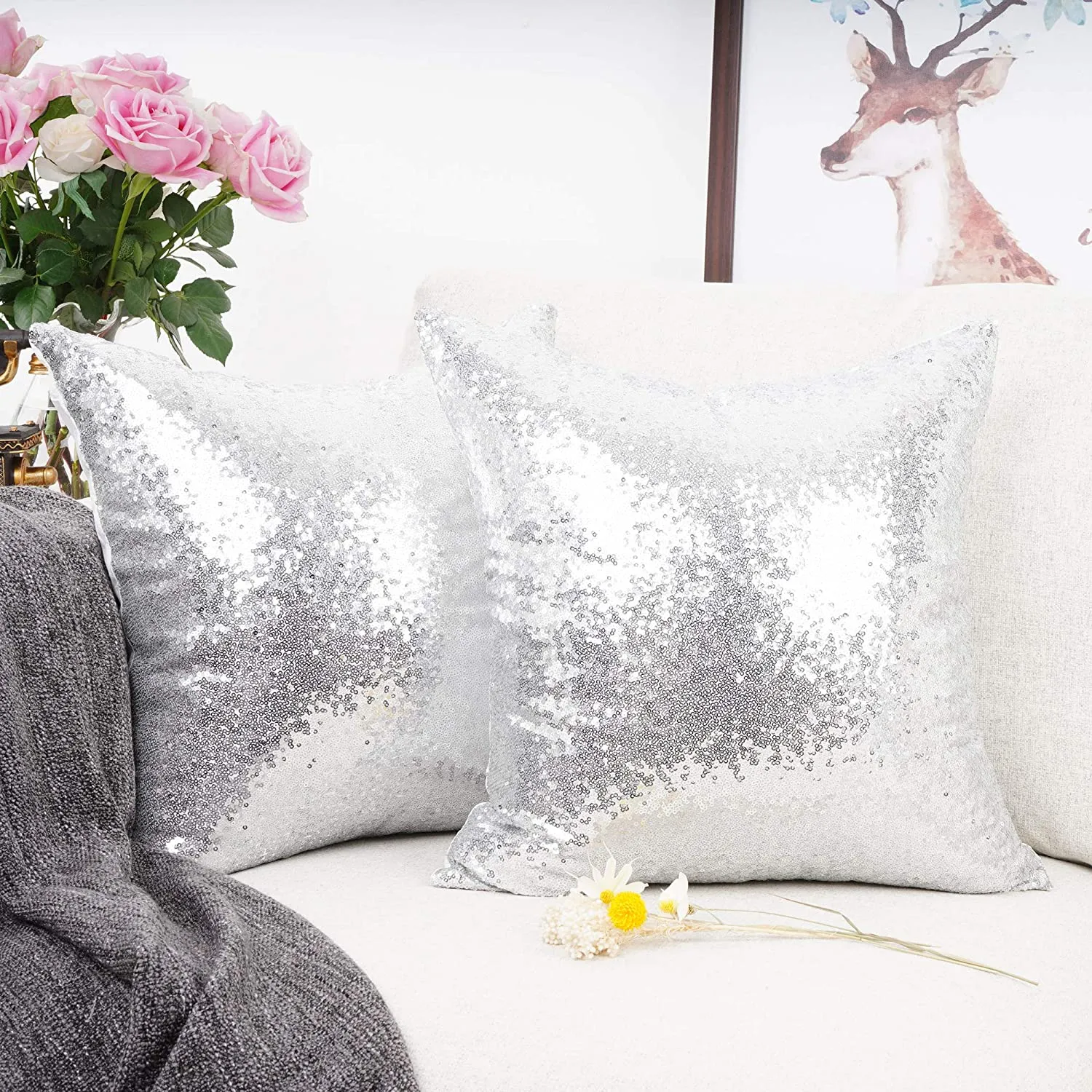 Metallic Silver Pillows