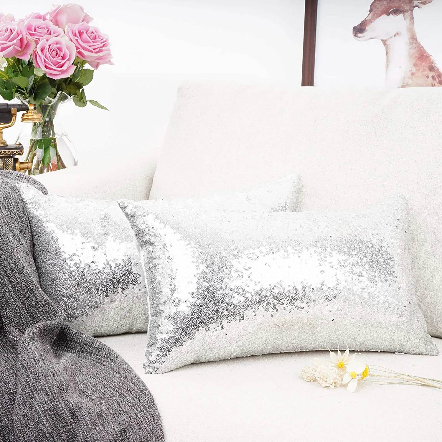 Metallic Silver Pillows