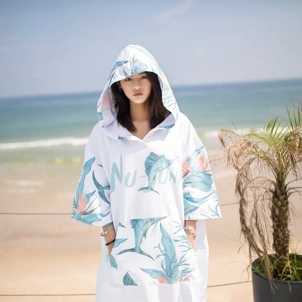 Microfiber Printing Changing Robe Bath Towel Outdoor Hooded Beach Towel Poncho Women Man Swimming Diving Bathrobe Cloak