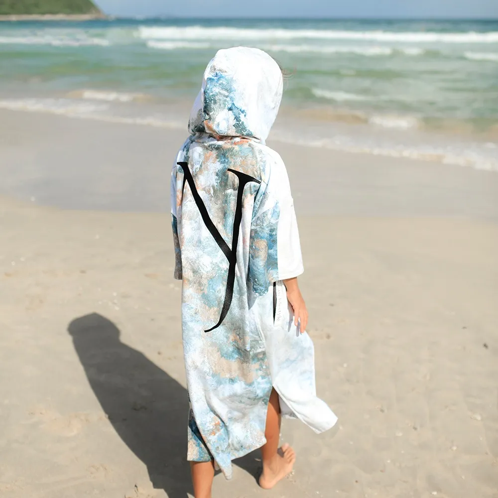 Microfiber Quick Dry Wetsuit Changing Robe Poncho towel With Hood for Swim Beach towel Lightweight Beach Surf Poncho