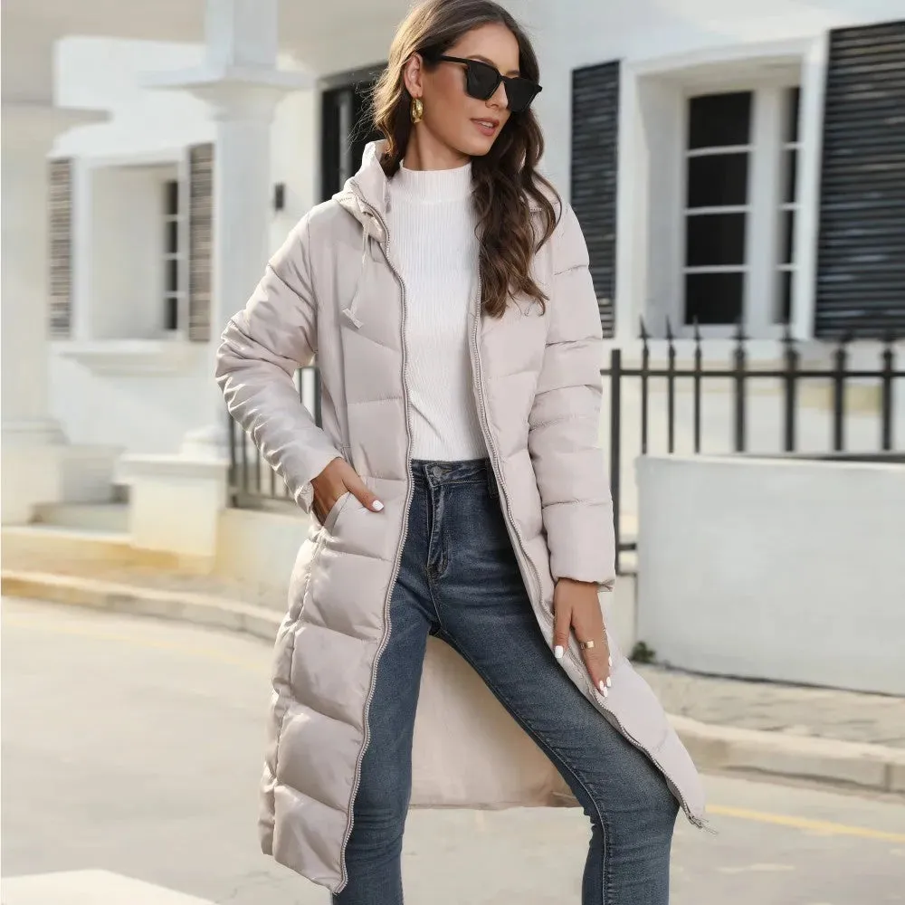 Mid Length Cotton Padded Hoodie Puffer Winter Jacket for women