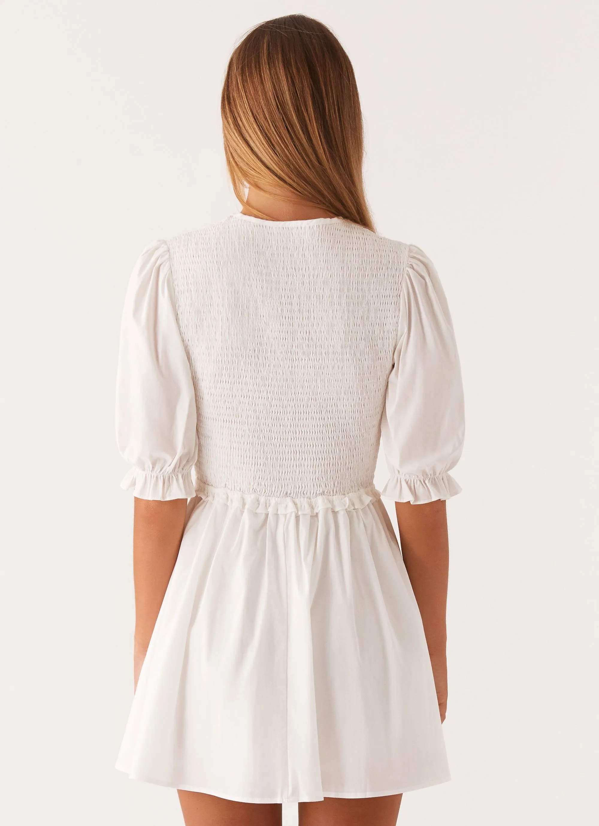 Milana Shirred Puff Sleeve Mini Dress - White