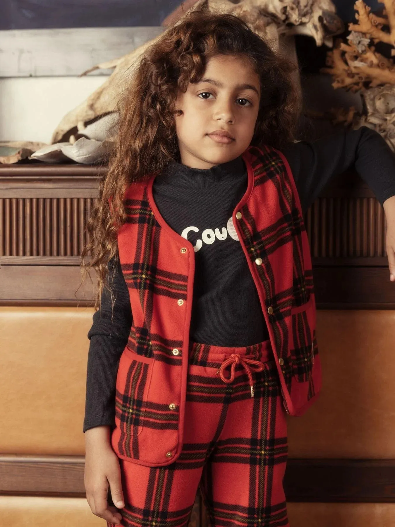 Mini Rodini Kids Check AOP Flecce Gilet in Red