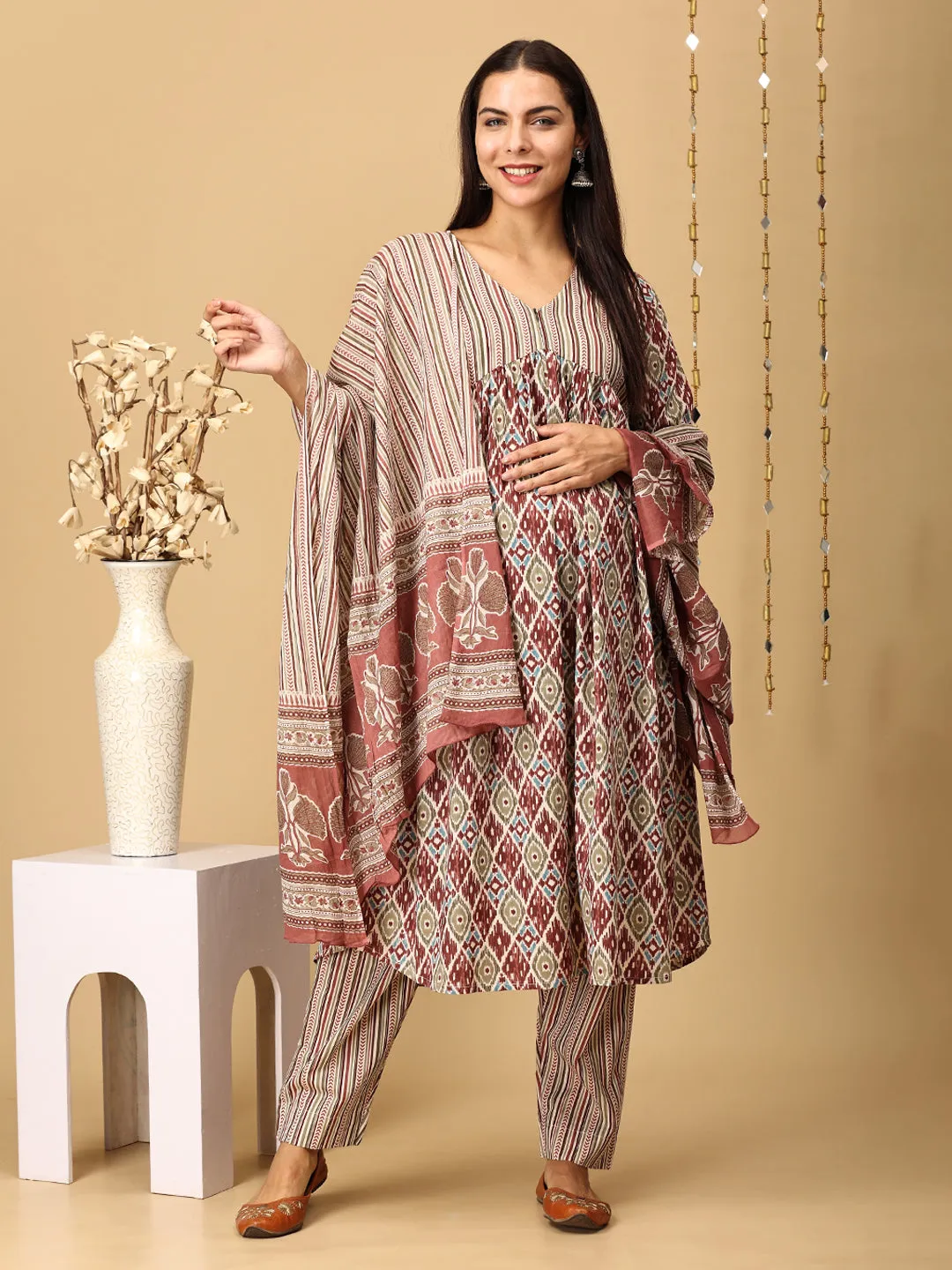 Mokshita Maternity and Nursing Kurta Set With Dupatta