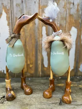 Mr and Mrs Duck - Decorated Wooden Duck in Boots by Mrs H the Duck Lady