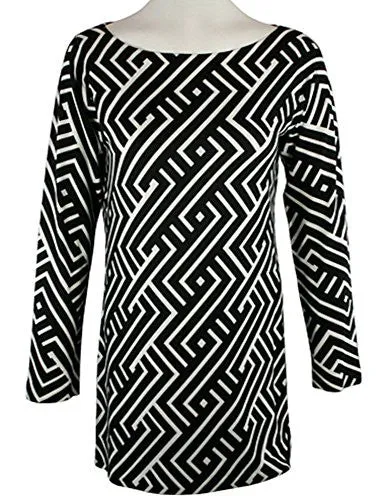 Nally & Millie, Geometric Pattern, Boat Neck Tunic on a Long Sleeve Body - Amaze