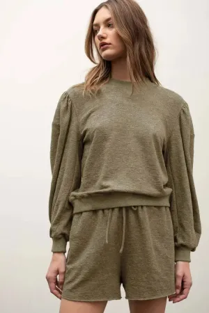 Olive Balloon Sleeved Pullover