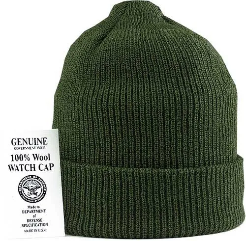 Olive Drab - Wool Watch Cap Beanie Genuine GI US Govt Dept of Defense Winter Hat