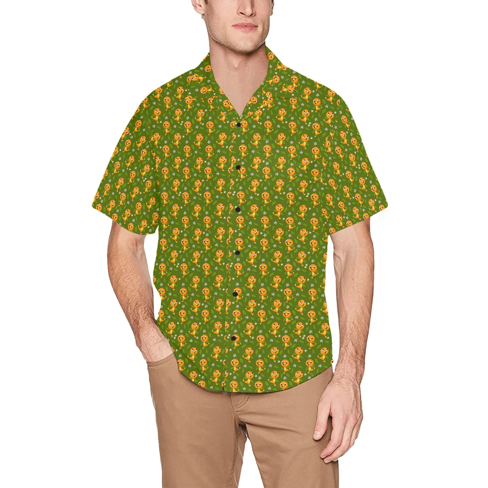 Orange Bird Hawaiian Shirt With Chest Pocket