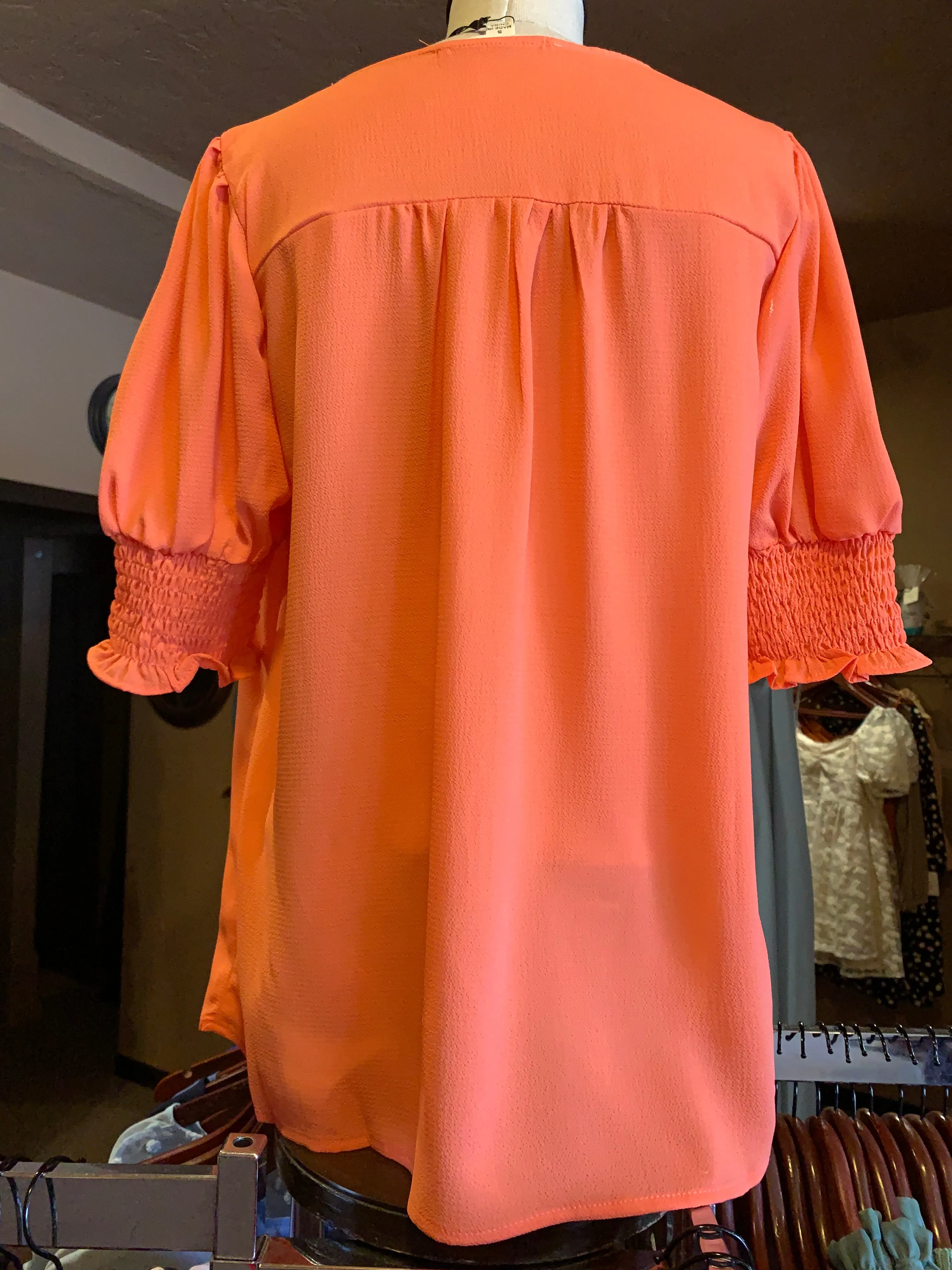 Orange Short Sleeve Smock Top