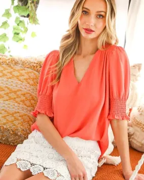 Orange Short Sleeve Smock Top