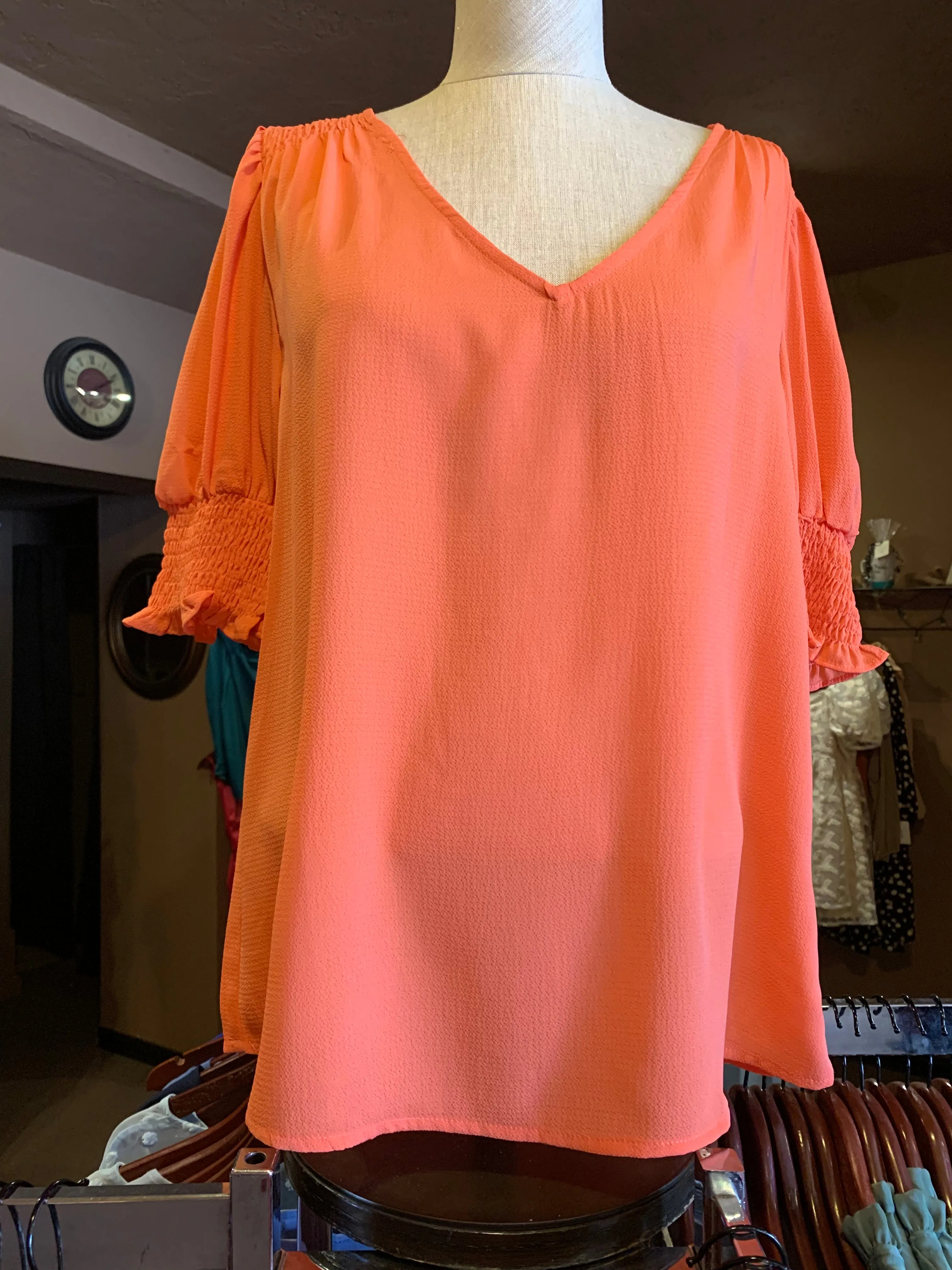 Orange Short Sleeve Smock Top