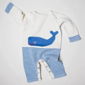 Organic Baby Romper, Long Knit - Whale